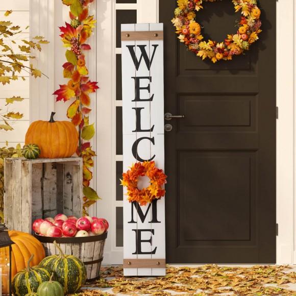 Glitzhome Glitzhome 60"H Wooden White WELCOME Porch Sign With 4 Interchangeable Wreathes（Spring/Patriotic/Fall/Christmas）