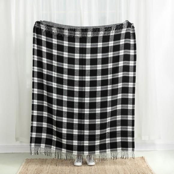 Glitzhome Glitzhome 60"L*50"W Acrylic Reversible Black/White Plaid Woven Throw 530g
