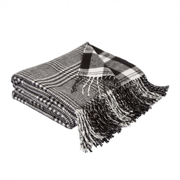 glitzhome Glitzhome 60"L*50"W Acrylic Reversible Black/White Plaid Woven Throw 530g