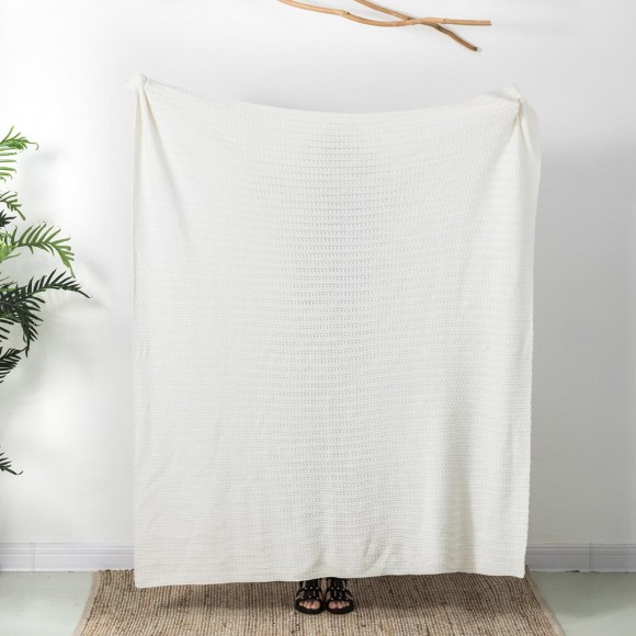 Glitzhome Glitzhome 60"L*50"W Knitted Acrylic White Throw Blanket 800g