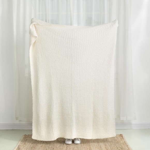 Glitzhome Glitzhome 60"L*50"W Knitted Polyester Beige Feather Yarn Throw Blanket 800g