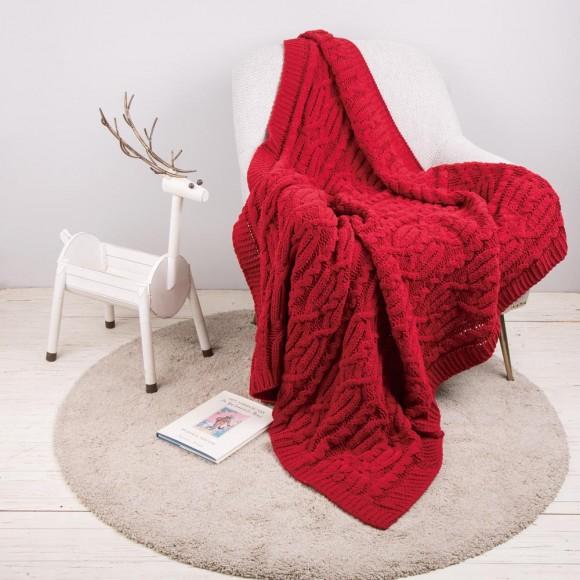 Glitzhome Glitzhome 60"L*50"W Knitted Polyester Red Throw Blanket 865g