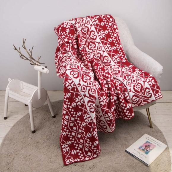 Glitzhome Glitzhome 60"L*50"W Knitted Snowflake Polyester Red/White Throw Blanket 930g