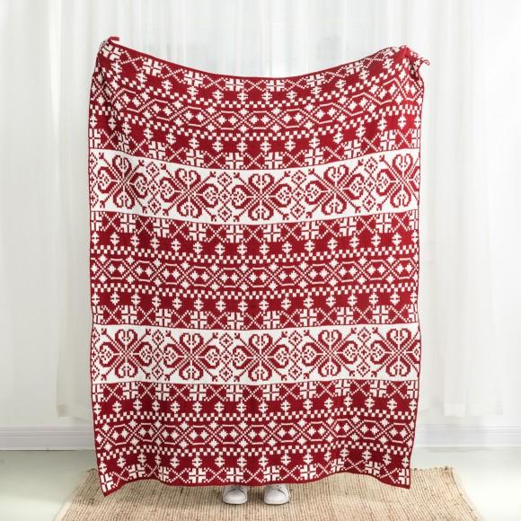 Glitzhome Glitzhome 60"L*50"W Knitted Snowflake Polyester Red/White Throw Blanket 930g