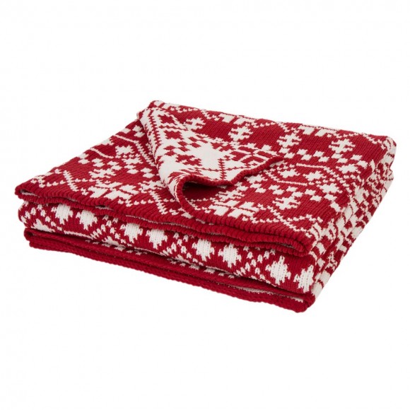 glitzhome Glitzhome 60"L*50"W Knitted Snowflake Polyester Red/White Throw Blanket 930g