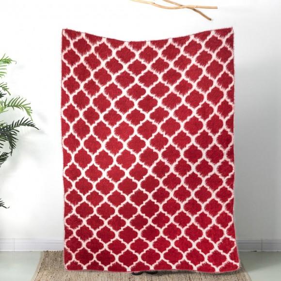 Glitzhome Glitzhome 60"L*50"W Reversible Knitted Nylon Eyelash Yarn Red/White Throw Blanket 1250g