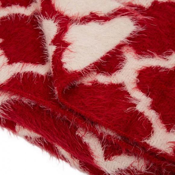 Glitzhome Glitzhome 60"L*50"W Reversible Knitted Nylon Eyelash Yarn Red/White Throw Blanket 1250g