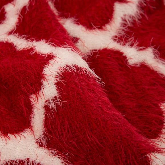 Glitzhome Glitzhome 60"L*50"W Reversible Knitted Nylon Eyelash Yarn Red/White Throw Blanket 1250g