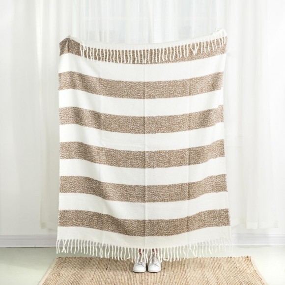 Glitzhome Glitzhome 60"L*50"W Woven Acrylic Gray Striped Jacquard Throw 780g