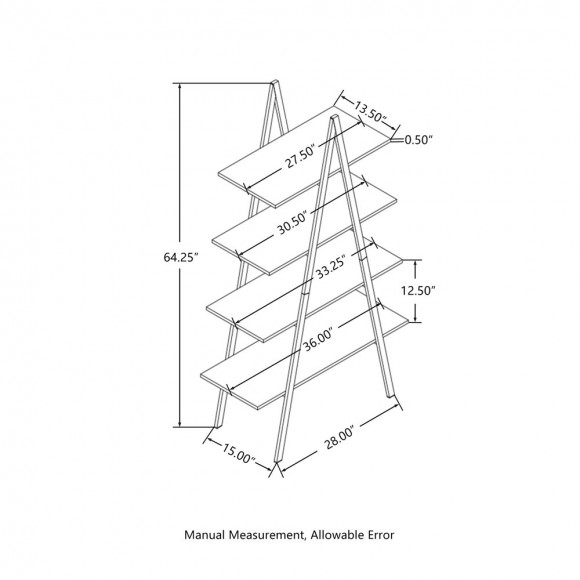 Glitzhome Glitzhome 64.5"H Modern Industrial Black Oak Melamine 4-Tier Leaning Bookcases & Ladder Shelves