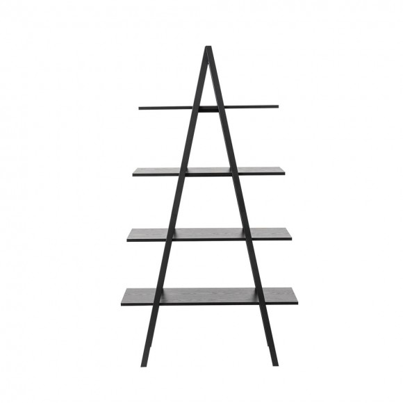 Glitzhome Glitzhome 64.5"H Modern Industrial Black Oak Melamine 4-Tier Leaning Bookcases & Ladder Shelves