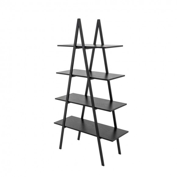 glitzhome Glitzhome 64.5"H Modern Industrial Black Oak Melamine 4-Tier Leaning Bookcases & Ladder Shelves