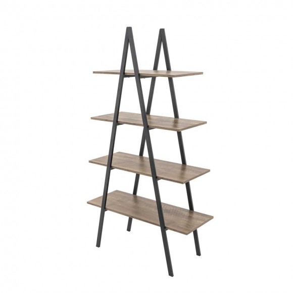 glitzhome Glitzhome 64.5"H Modern Industrial Rustic Oak Melamine 4-Tier Leaning Bookcases & Ladder Shelves
