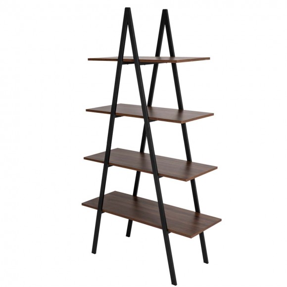 glitzhome Glitzhome 64.57"H Brown Metal/Wooden 4-Tier Bookcases and Ladder Shelf