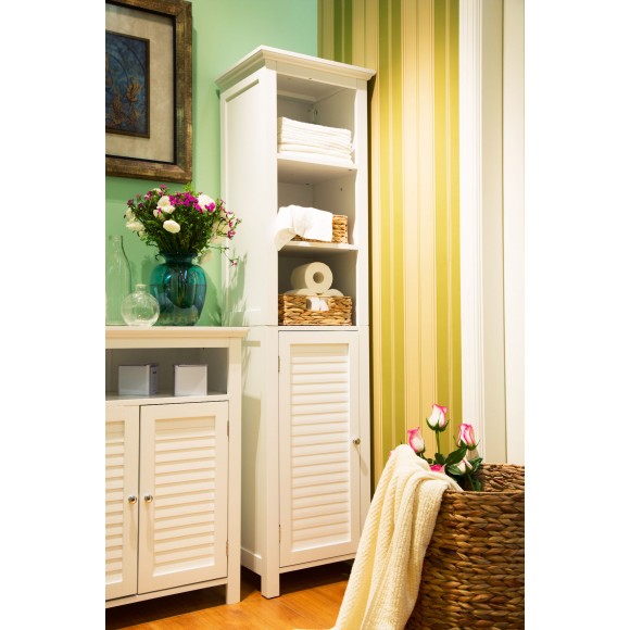 Glitzhome Glitzhome 65.50"H Wooden Floor Storage Cabinet With 3-Shelf And 1 Shutter Door White