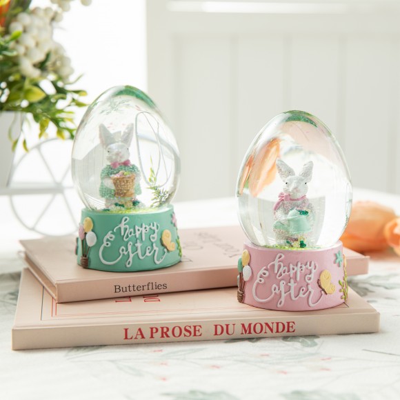 Glitzhome Glitzhome 65MM Set Of 2 Easter Resin Bunnies Waterglobe