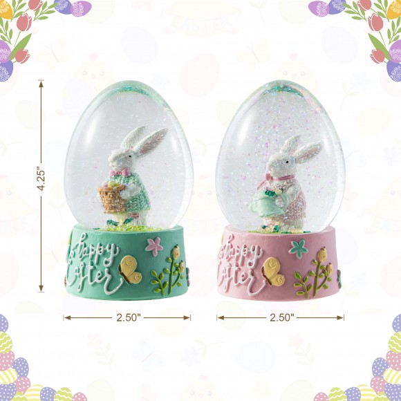 Glitzhome Glitzhome 65MM Set Of 2 Easter Resin Bunnies Waterglobe