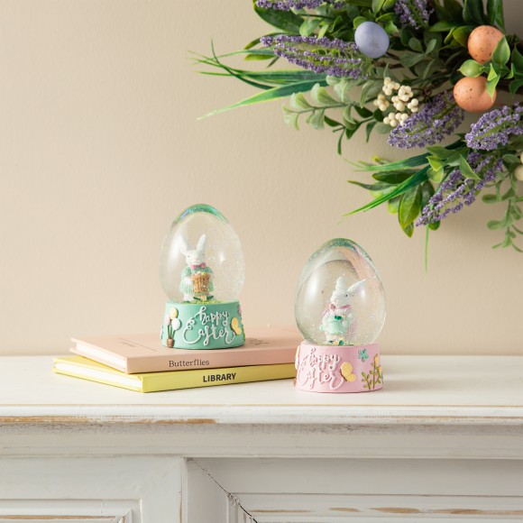 Glitzhome Glitzhome 65MM Set Of 2 Easter Resin Bunnies Waterglobe