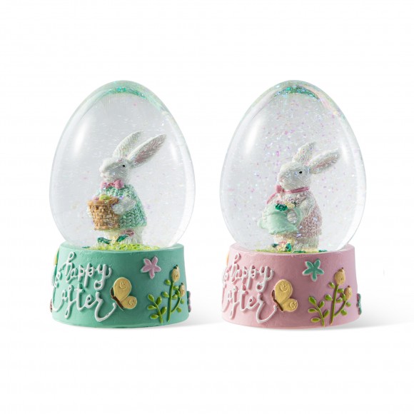 glitzhome Glitzhome 65MM Set of 2 Easter Resin Bunnies Waterglobe