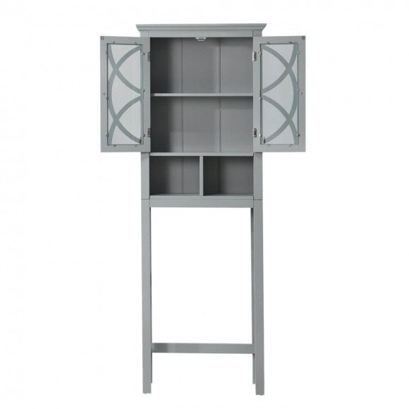 Glitzhome Glitzhome 68.25"H Wooden Bathroom Free Standing Storage Cabinet Spacesaver With Glass Double Doors Gray
