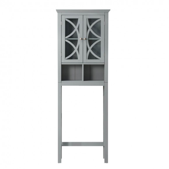 glitzhome Glitzhome 68.25"H Wooden Bathroom Free Standing Storage Cabinet Spacesaver with Glass Double Doors Gray
