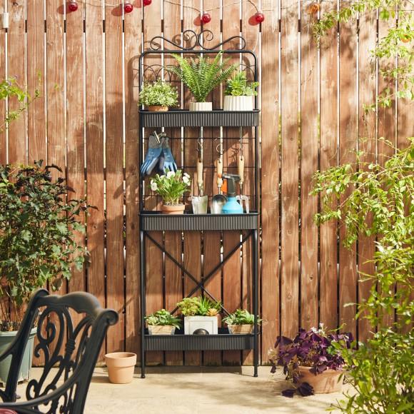 Glitzhome Glitzhome 68"H 3-Tiered Black Metal Shelf Planter Stands Or Storage Rack