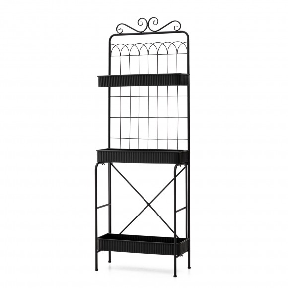 glitzhome Glitzhome 68"H 3-Tiered Black Metal Shelf Planter Stands or Storage Rack