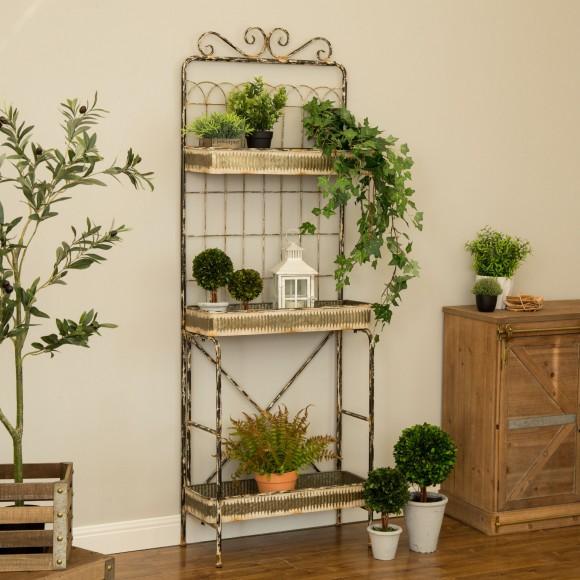 Glitzhome Glitzhome 68"H Rustic Metal Shelf Or Planter Rack With 3 Sturdy Tiers