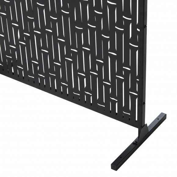 Glitzhome Glitzhome 6ft Black Galvanized Steel Bamboo Pattern Privacy Screen Fence Panel Room Divider With Riser Feet(KD)