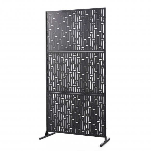 glitzhome Glitzhome 6ft Black Galvanized Steel Bamboo Pattern Privacy Screen Fence Panel Room Divider with Riser Feet(KD)