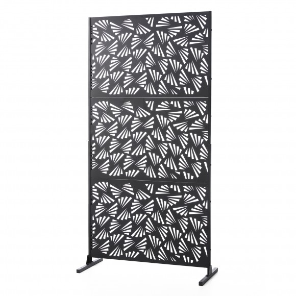 glitzhome Glitzhome 6ft Black Galvanized Steel Irregular Geometric Pattern Privacy Screen Fence Panel Room Divider with Riser Feet(KD)