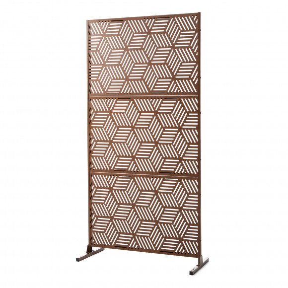 glitzhome Glitzhome 6ft Brown Galvanized Steel Geometric Pattern Privacy Screen Fence Panel Room Divider with Riser Feet(KD)