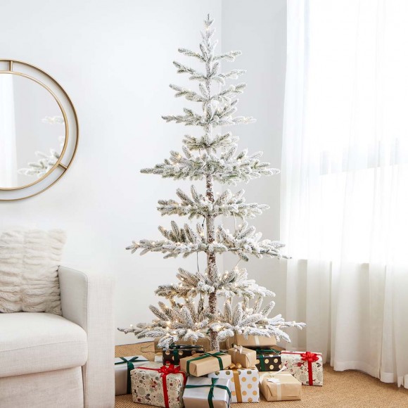 Glitzhome Glitzhome 6ft Deluxe Pre-Lit Snow Flocked Pine Artificial Christmas Tree With 300 Warm White Lights