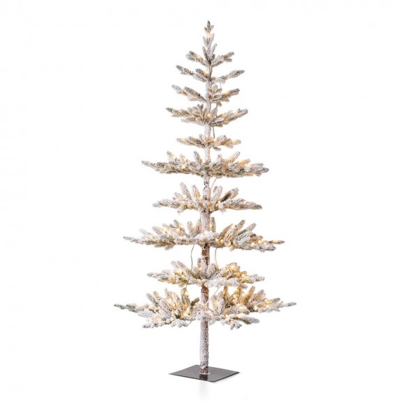 Glitzhome Glitzhome 6ft Deluxe Pre-Lit Snow Flocked Pine Artificial Christmas Tree With 300 Warm White Lights