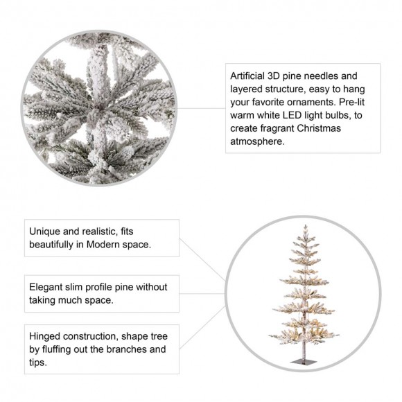 Glitzhome Glitzhome 6ft Deluxe Pre-Lit Snow Flocked Pine Artificial Christmas Tree With 300 Warm White Lights