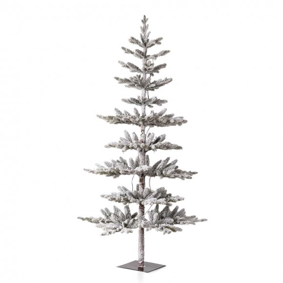 glitzhome Glitzhome 6ft Deluxe Pre-Lit Snow Flocked Pine Artificial Christmas Tree with 300 Warm White Lights