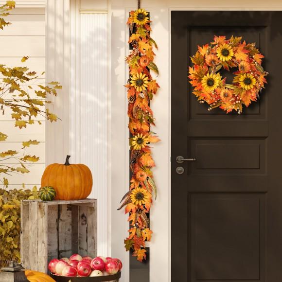 Glitzhome Glitzhome 6ft Fall Maple Leaf And Sunflower Garland