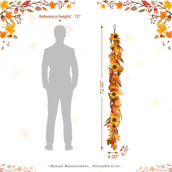 Glitzhome Glitzhome 6ft Fall Maple Leaf And Sunflower Garland