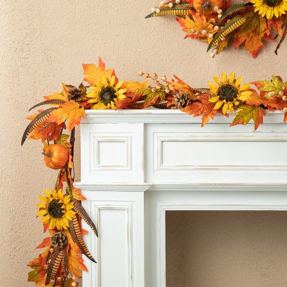 Glitzhome Glitzhome 6ft Fall Maple Leaf And Sunflower Garland