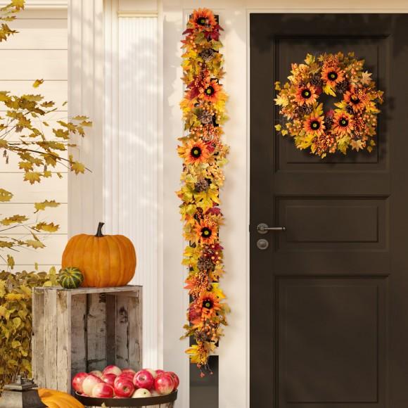 Glitzhome Glitzhome 6ft Fall Sunflower Maple Leaf And Berry Garland