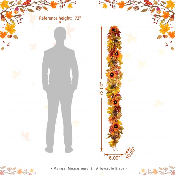 Glitzhome Glitzhome 6ft Fall Sunflower Maple Leaf And Berry Garland