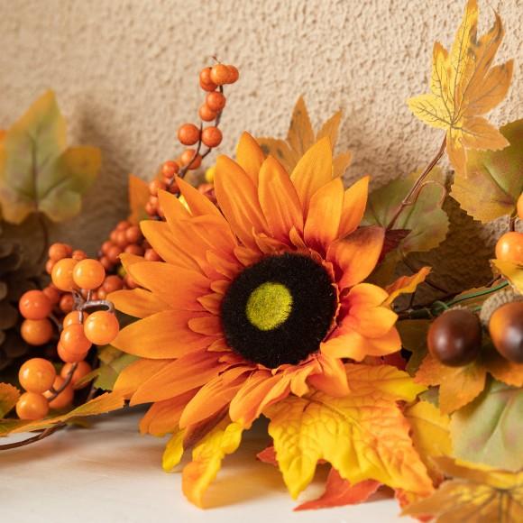 Glitzhome Glitzhome 6ft Fall Sunflower Maple Leaf And Berry Garland