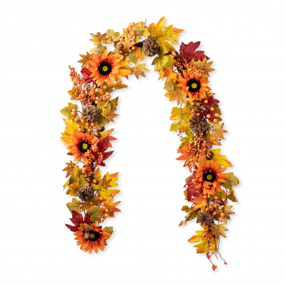 glitzhome Glitzhome 6ft Fall Sunflower Maple Leaf and Berry Garland