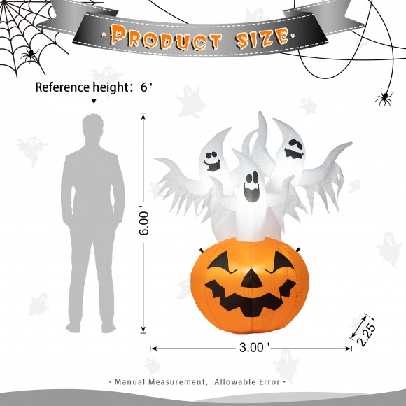 Glitzhome Glitzhome 6FT Lighted 3 Ghosts In Jack-O-Lantern Pumpkin W/ Will Scream Inflatable Decor