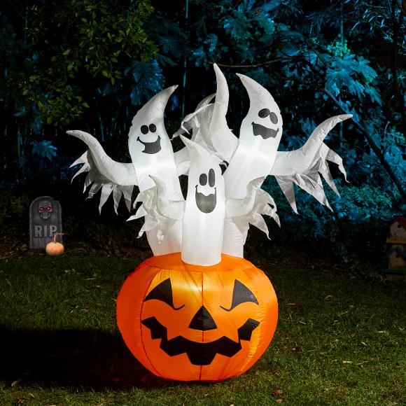 Glitzhome Glitzhome 6FT Lighted 3 Ghosts In Jack-O-Lantern Pumpkin W/ Will Scream Inflatable Decor