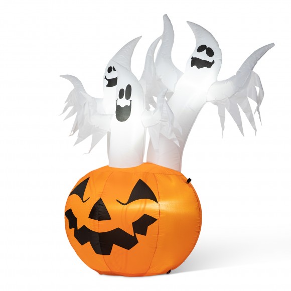 glitzhome Glitzhome 6FT Lighted 3 Ghosts In Jack-O-Lantern Pumpkin w/ Will Scream Inflatable Decor