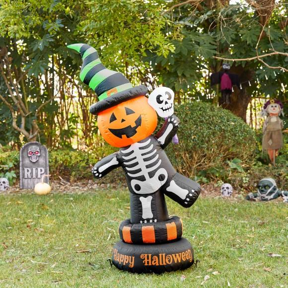 Glitzhome Glitzhome 6FT Lighted Halloween Jack-O-Lantern Skeleton Rotating Inflatable Decor
