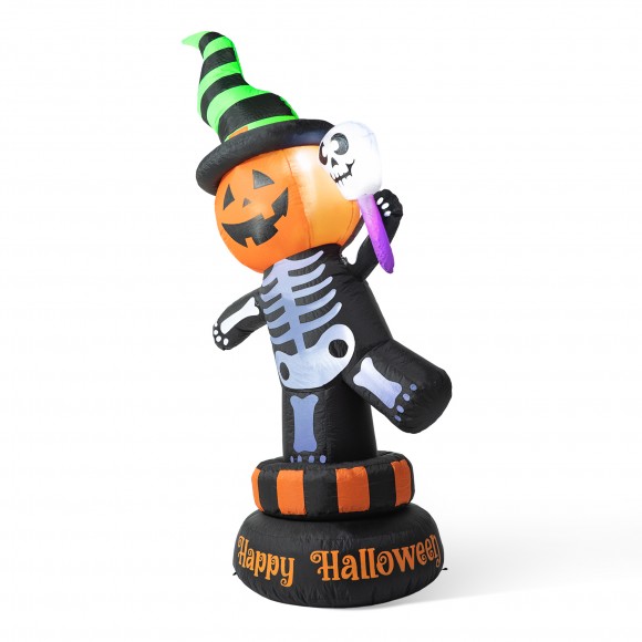 glitzhome Glitzhome 6FT Lighted Halloween Jack-O-Lantern Skeleton Rotating Inflatable Decor