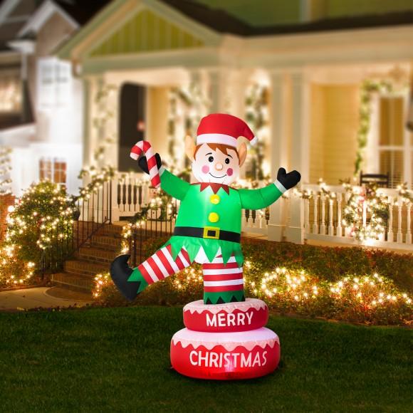 Glitzhome Glitzhome 6FT Lighted Inflatable Rotating Elf Decor