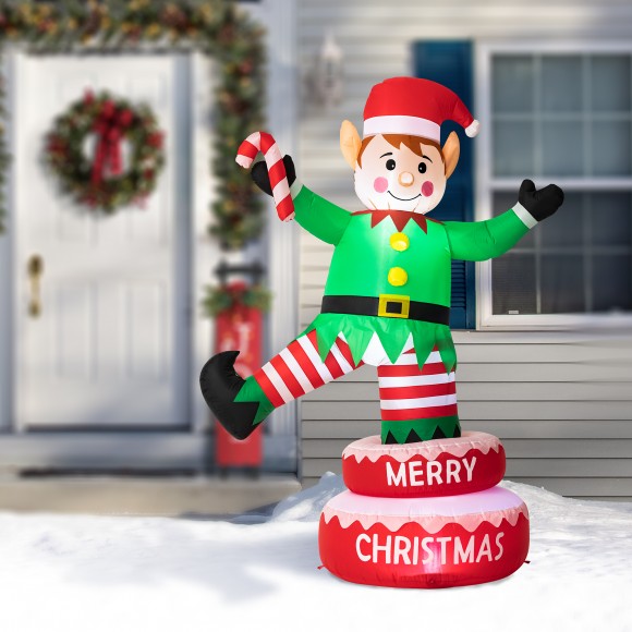 Glitzhome Glitzhome 6FT Lighted Inflatable Rotating Elf Decor